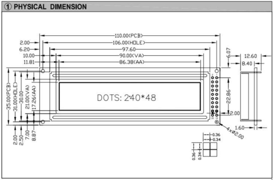 240*48 Grafik STN LCD Modülü PCB Standoffs Arkaplan Işığı TS107/TS108 Endüstriyel Ekran