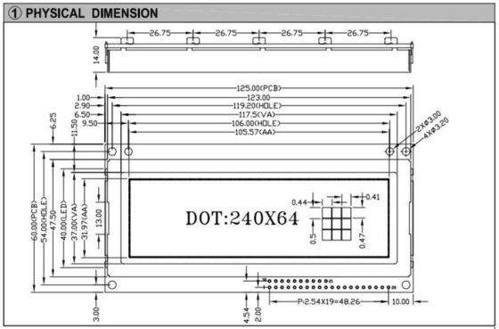 240*64 PCB Büyük Boyutlu Endüstriyel Ekranlı Grafik FSTN LCD Modülü
