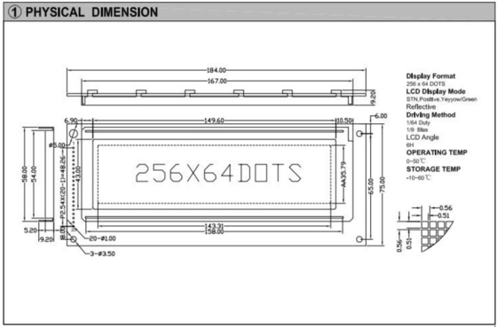 256*64 Grafik LCD Modülü STN Sarı Yeşil 6H Pozitif Endüstriyel Ekran