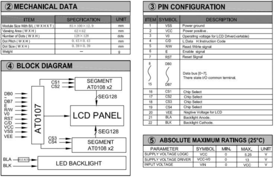 128*128 Grafik FSTN Tek renkli LCD Modülü AT0107 22 Pin Endüstriyel Ekran