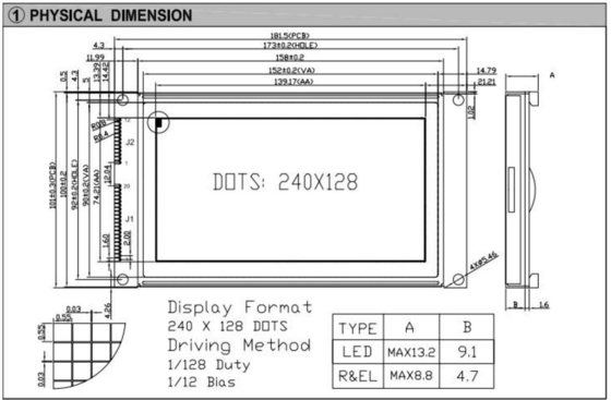 240*180 Arkaplan Işıklı Geniş Sıcaklıklı Endüstriyel Ekranlı Grafik FSTN LCD Modülü