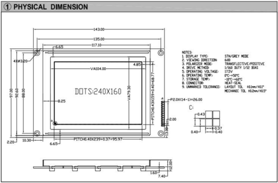 240*160 Grafik STN Gri LCD Modülü Transflektif Pozitif 6H Endüstriyel Ekran