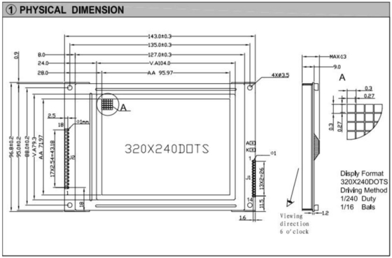 320*240 FSTN Grafik LCD Modülü RA8835 6H Geniş Sıcaklıklı Endüstriyel Ekran