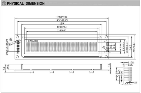 Büyük Boyut 1601 16*1 Arka ışıklı PCB Endüstriyel Ekranlı Karakterli LCD Modülü