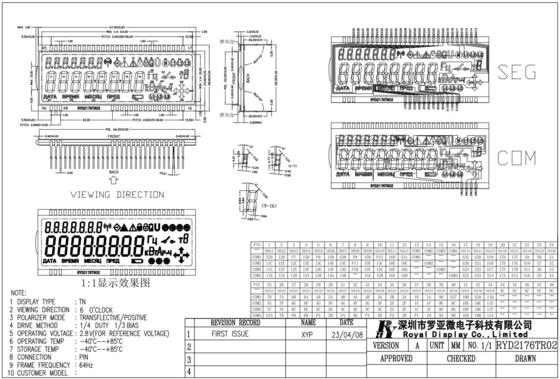 TN LCD Modülü 2.8v -40 °C transflektif pozitif 64Hz enerji ölçer