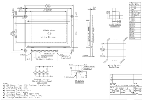 STN Pozitif 128*64 Grafik ST7920 6H Geniş Sıcaklıklı LCD Modülü LM3033DW