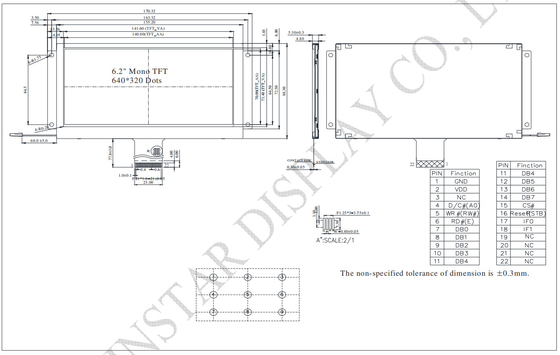 6.2' 640*320 Beyaz Kara Geniş Sıcaklıklı TFT LCD Modülü