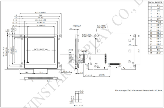 160*160 Grafik FSTN UC1698u Geniş Sıcaklıklı Cog Özel LCD Modülü