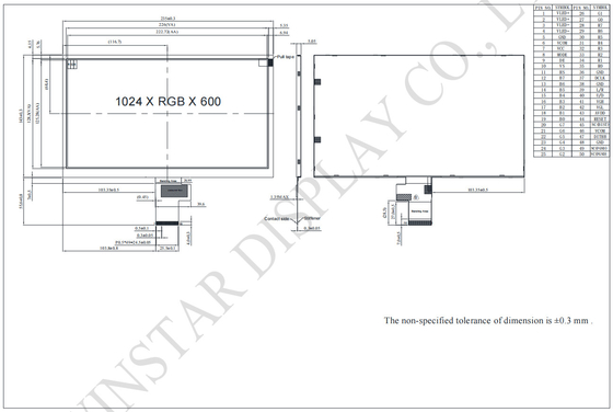 10.1''' 1024*RGB*600 TFT geniş sıcaklık LCD Modülü 24 bit arayüzü