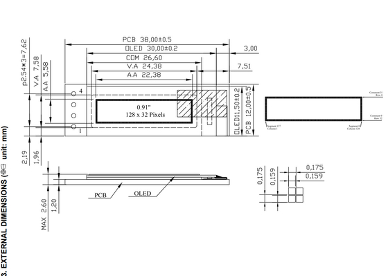 0.91' 128*32 Monochrome Wide Temperature OLED PCB LCD Modülü ile