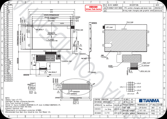 Tianma 5'' 800*480 TFT HX8664 Geniş Sıcaklık LCD Modülü