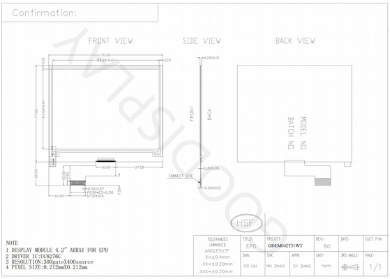 4.2'' 300*400 Monokrom Siyah Beyaz E-Kağıt Ekranı EPD