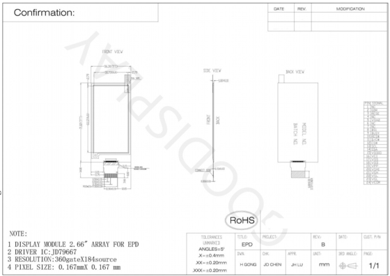 2.66'4 Renk 360*184 JD76997 E-kağıt tabanlı EPD Standart Ekranı
