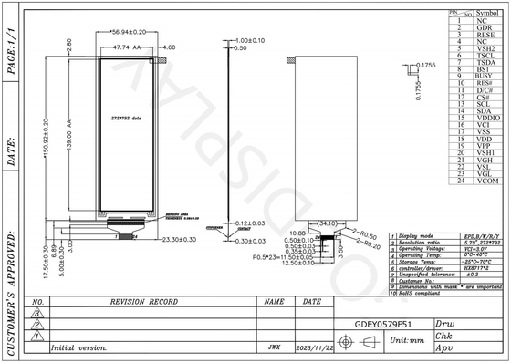 5.79'4 Renk 272*792 HX8717 Standart E-kağıt ekranına dayalı EPD