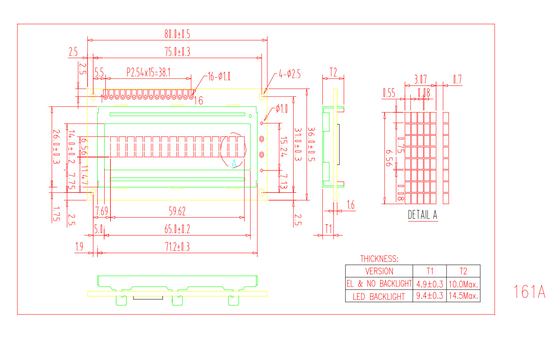 16*1 16 Pin Monochrome Stn FSTN Geniş Sıcaklıklı Özel Karakterli LCD Modülü