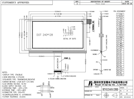STN Mavi 240*128 Grafik iletim negatif UC1698U COG LCD Modülü