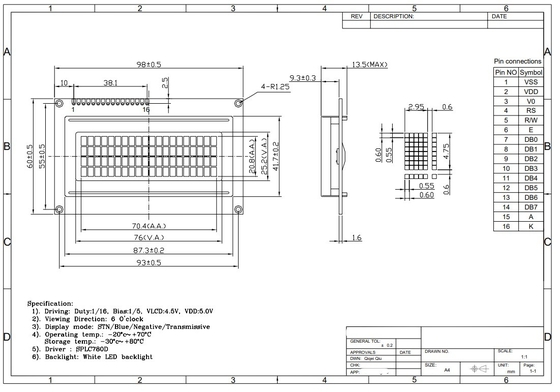 20*4 STN Mavi 6H 5V pozitif karakter LCD Modülü endüstriyel ekran