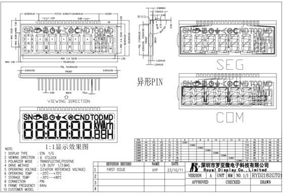 Stn Sarı Yeşil Transflektif Pozitif Meter Pin LCD Modülü Endüstriyel