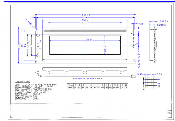 240*64 grafik STN mavi negatif yansıtıcı LCD Modülü